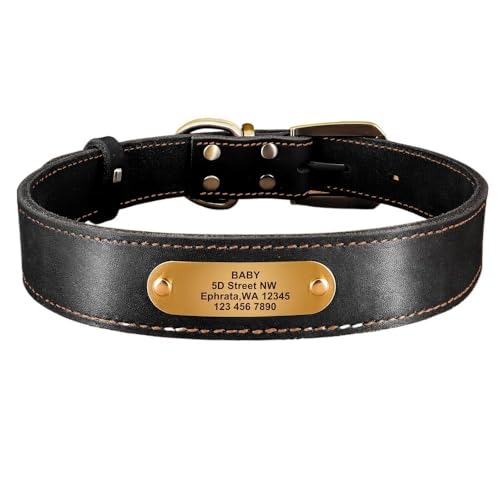 Hundehalsband-Leine-Set aus echtem Leder, personalisierbares Haustierhalsband(Black Collar,L) von HBJzxlOK