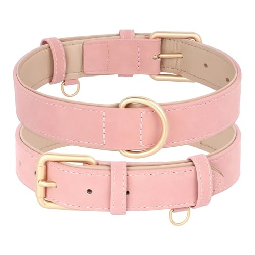 Hundehalsband und Leine aus Leder, Set aus weichem Leder, gepolstert, verstellbare Halskette(Pink Collar Only,M) von HBJzxlOK