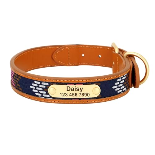 Hundehalsband aus PU-Leder, personalisierbar, mit Haustiernamen, ID-Halsband, gepolstert, verstellbar(Coffee,M) von HBJzxlOK