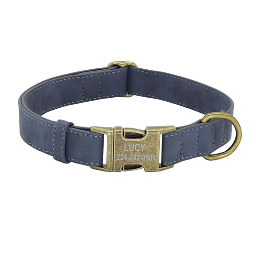 Individuelles Hundehalsband, personalisiertes Hundehalsband aus PU-Leder, weich gepolstert, Haustier-ID-Halsband(Blue,M) von HBJzxlOK