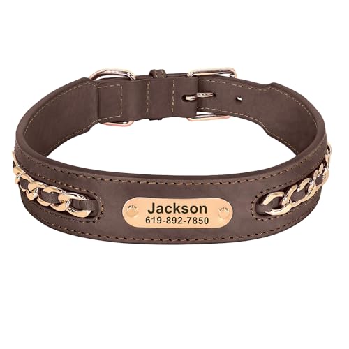 Hundehalsband aus Leder, Echtleder, ID-Halsband, gravierter Name, Metalldesign(Blue 2,M) von HBJzxlOK
