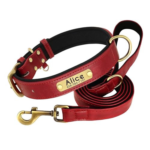 Individuelles Hundehalsband- und Leinenset aus Leder, verdicktes Lederhalsband(Red Set,L) von HBJzxlOK