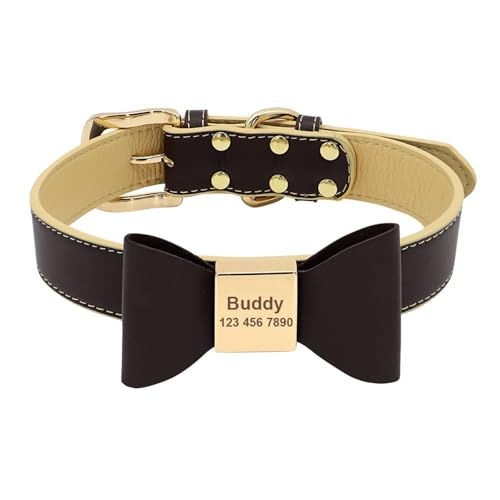 Benutzerdefinierte PU Leder Hundehalsband Weiche Bowknot Haustier Halsband Gravierte Name Halskette Anti-verloren(Blue 2,S) von HBJzxlOK