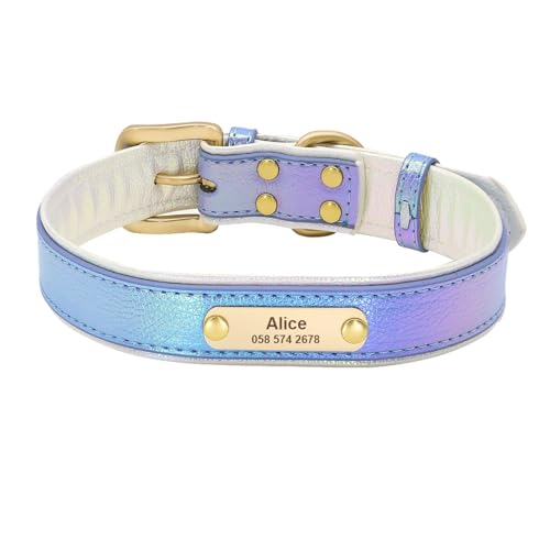 Benutzerdefinierte PU Leder Hundehalsband Weiches Welpenhalsband Gravierte Haustier Katze Name Halskette Einstellbar(Blue,XS) von HBJzxlOK