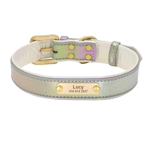 Benutzerdefinierte PU Leder Hundehalsband Weiches Welpenhalsband Gravierte Haustier Katze Name Halskette Einstellbar(Gray 4,L) von HBJzxlOK