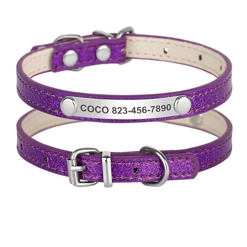Individuelles Katzenhalsband, glänzendes Lederhalsband für Katzen, personalisierte gravierte Halskette mit graviertem ID-Schild(Black 4,M) von HBJzxlOK
