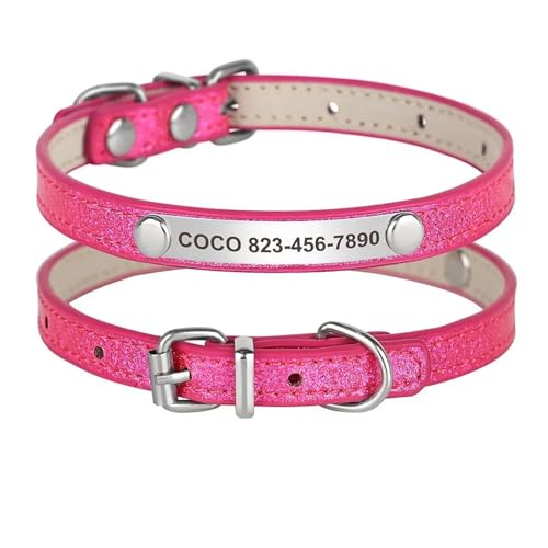 Individuelles Katzenhalsband, glänzendes Lederhalsband für Katzen, personalisierte gravierte Halskette mit graviertem ID-Schild(Red 5,S) von HBJzxlOK