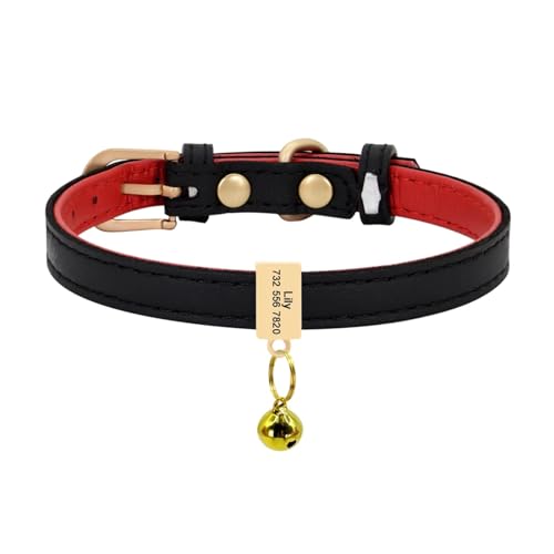 Personalisiertes Katzenhalsband aus Leder, personalisiertes Hundehalsband, graviertes Katzenhalsband, verstellbar(Black Block,XS) von HBJzxlOK