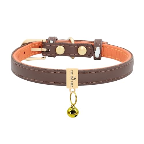 Personalisiertes Katzenhalsband aus Leder, personalisiertes Hundehalsband, graviertes Katzenhalsband, verstellbar(Brown Block,XS) von HBJzxlOK