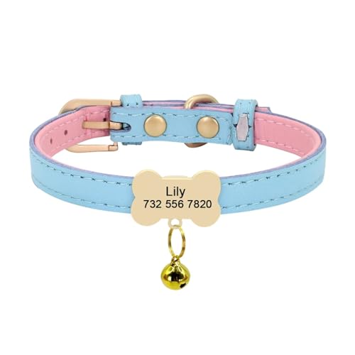 Personalisiertes Katzenhalsband aus Leder, personalisiertes Hundehalsband, graviertes Katzenhalsband, verstellbar(Light Blue Bone,S) von HBJzxlOK