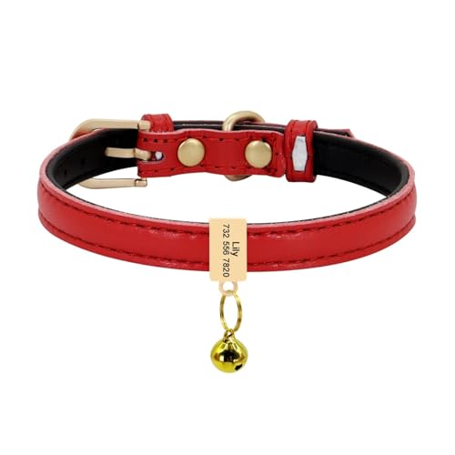 Personalisiertes Katzenhalsband aus Leder, personalisiertes Hundehalsband, graviertes Katzenhalsband, verstellbar(Red Block,XS) von HBJzxlOK