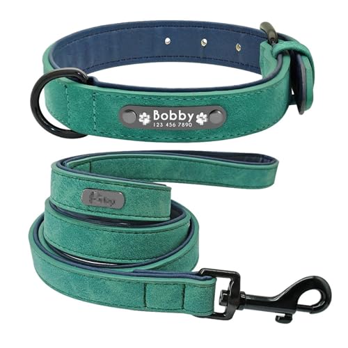 Leder Hundehalsband Leine Set personalisierte weiche Hundehalsband Leine Polsterung(Green 2,XXL) von HBJzxlOK