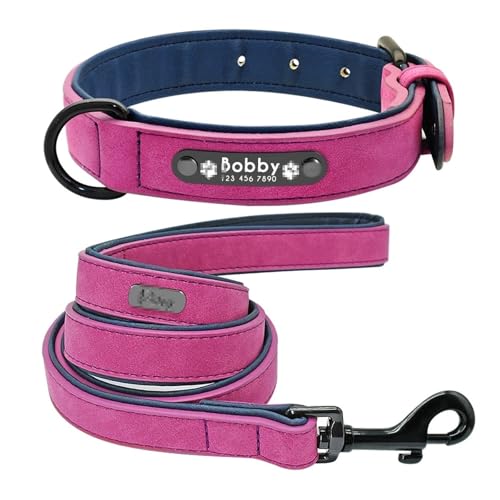 Leder Hundehalsband Leine Set personalisierte weiche Hundehalsband Leine Polsterung(Rose Red,S) von HBJzxlOK