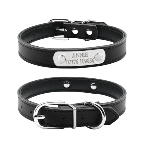 Leder Personalisiertes Hundehalsband Benutzerdefiniertes Katzen-Haustier-Namens-ID-Halsband Gravur(Noir,XS fit Neck 19to26cm) von HBJzxlOK