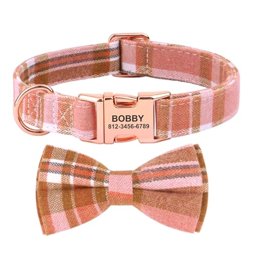 Benutzerdefinierte Karierte Haustier Halsband personalisierte Hundehalsband mit Fliege verstellbare Hundehalsband Gravur(Red 5,M) von HBJzxlOK