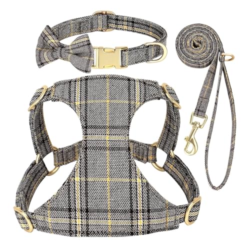 Mode Hundehalsband Harness Leine Set Bowknot Welpen Katze Kragen Weste Harness Leine(Gray 4,XS) von HBJzxlOK