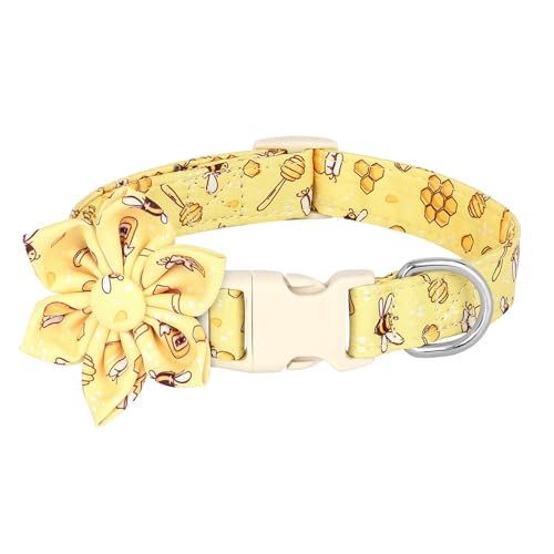 Hundehalsband mit Schmetterlingsmotiv, leichtes Haustierhalsband aus Nylon, Hundehalsband mit Blumenmuster und Schnalle, verstellbar(Yellow 1,S) von HBJzxlOK