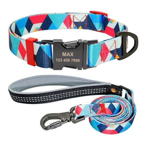 Nylon Hundehalsband-Leine-Set Weiche personalisierte Hundehalsband-Leine Sicherheitsschnalle(Blue Set,L) von HBJzxlOK