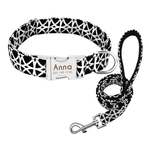 Personalisierte Hundehalsbänder und Leinen Bedruckte kleine Hundehalsbänder und Leinen aus Nylon(Black Set,M) von HBJzxlOK