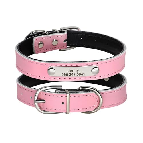 Personalisiertes Hundehalsband PU-Leder Welpenhalsband Haustier Halskette Gravierte Name ID(Red 5,32-39cm) von HBJzxlOK