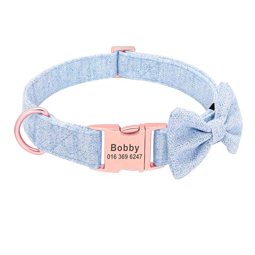 Personalisierte Hundehalsbänder Benutzerdefinierte Nylon-Hundehalsbänder Gravierte Namens-ID(Bownot Blue,S) von HBJzxlOK