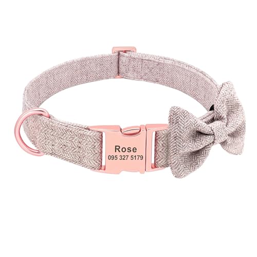 Personalisierte Hundehalsbänder Benutzerdefinierte Nylon-Hundehalsbänder Gravierte Namens-ID(Bownot Brown,L) von HBJzxlOK