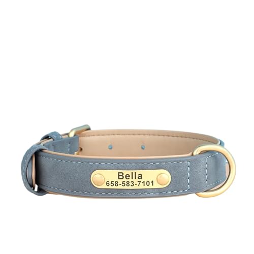 Personalisiertes Hundehalsband Weiches PU-Leder Hundehalsband Leder gepolsterte Hunde-ID-Halskette(Blue,S) von HBJzxlOK