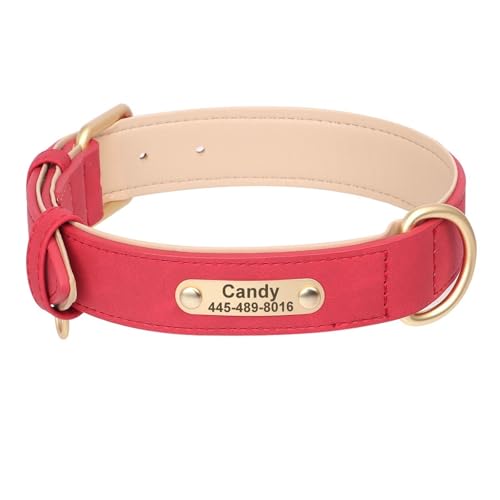 Personalisiertes Hundehalsband Weiches PU-Leder Hundehalsband Leder gepolsterte Hunde-ID-Halskette(Red 2,L) von HBJzxlOK