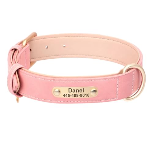 Personalisiertes Hundehalsband Weiches PU-Leder Hundehalsband Leder gepolsterte Hunde-ID-Halskette(Red 5,M) von HBJzxlOK