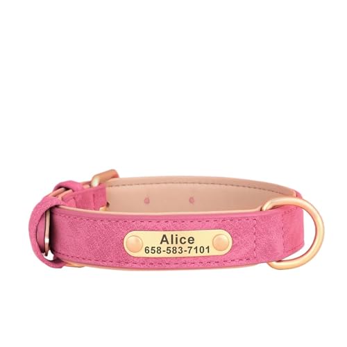 Personalisiertes Hundehalsband Weiches PU-Leder Hundehalsband Leder gepolsterte Hunde-ID-Halskette(Rose,M) von HBJzxlOK
