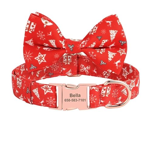 Personalisiertes Hundehalsband Personalisiertes rotes Kariertes Haustierhalsband mit Schleifengravur(RedB,L) von HBJzxlOK