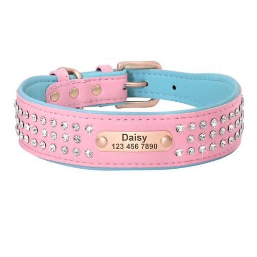 Personalisiertes Hundehalsband aus Kristallleder, individuelles Hundehalsband mit Strasssteinen, Schnalle und Gravur(Red 5,XL) von HBJzxlOK