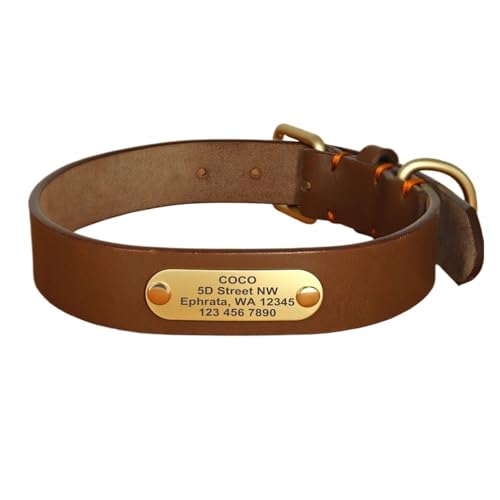 Personalisierte Hundehalsbänder aus Leder Hundehalsbänder aus Leder Individuelle Haustier-ID-Halsbänder mit eingraviertem Namen(Coffee,S) von HBJzxlOK