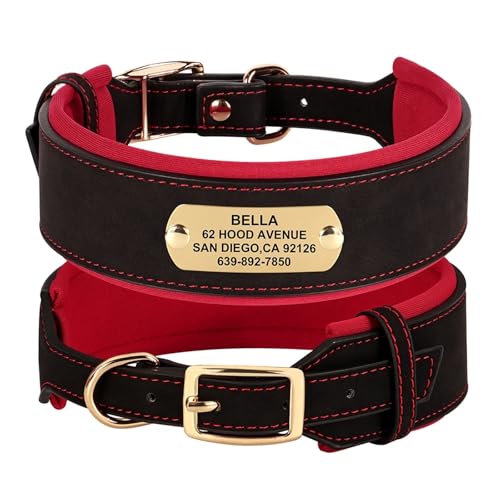 Personalisiertes Hundehalsband aus Leder, weich, breit, gepolstert(Noir,L) von HBJzxlOK