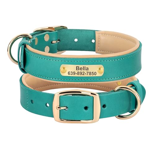 Personalisiertes Hundehalsband aus Leder mit individueller Gravur, Hunde-ID-Halsband, gravierte Haustierkette, verstellbar(Green 2,L) von HBJzxlOK