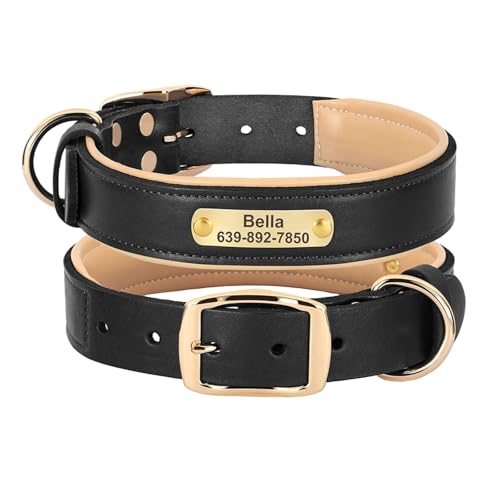 Personalisiertes Hundehalsband aus Leder mit individueller Gravur, Hunde-ID-Halsband, gravierte Haustierkette, verstellbar(Noir,S) von HBJzxlOK