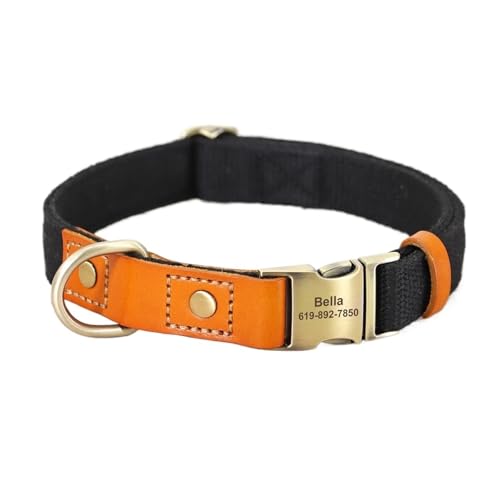 Personalisiertes Hundehalsband aus Nylon, langlebiges Echtleder, individuelle ID-Halsbandgravur, verstellbar(Noir,M) von HBJzxlOK
