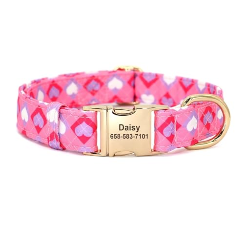 Personalisiertes Hundehalsband aus Nylon mit Blumen- und Bienendruck, Welpenhalsband, individuelle ID-Halskette(Rose,M) von HBJzxlOK