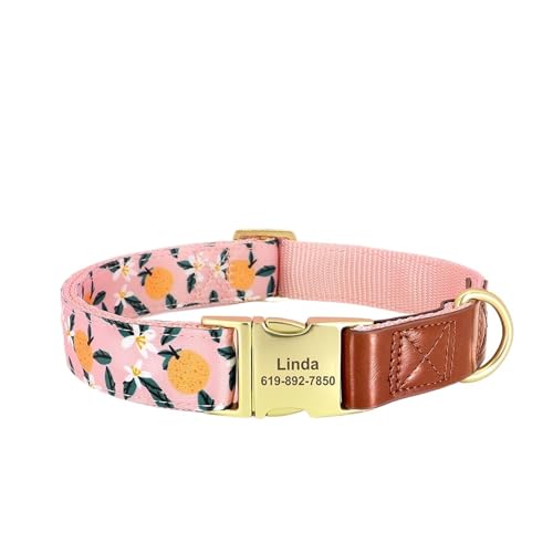 Personalisiertes Nylonhalsband mit Blumendruck, benutzerdefiniertes Haustier-ID-Namenshalsband aus Leder(Black 2,M) von HBJzxlOK