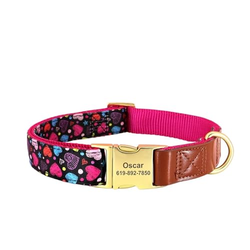 Personalisiertes Nylonhalsband mit Blumendruck, benutzerdefiniertes Haustier-ID-Namenshalsband aus Leder(Noir,M) von HBJzxlOK