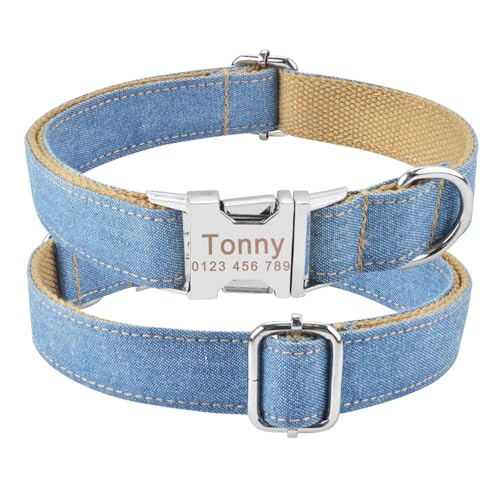 Personalisiertes Hundehalsband Nylon Plaid Hundehalsband Individuell gravierter Name ID Tag(H,M) von HBJzxlOK
