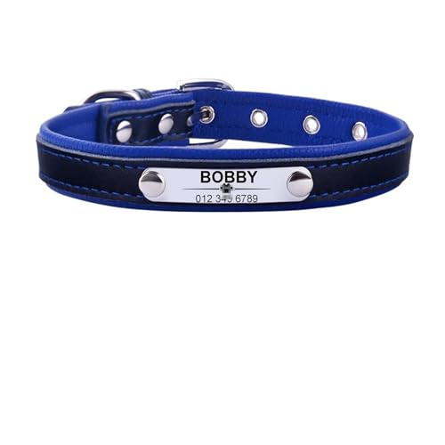 Personalisiertes Hundehalsband aus PU-Leder, gepolsterte Haustierhalskette(Blue,XS 22-28cm) von HBJzxlOK