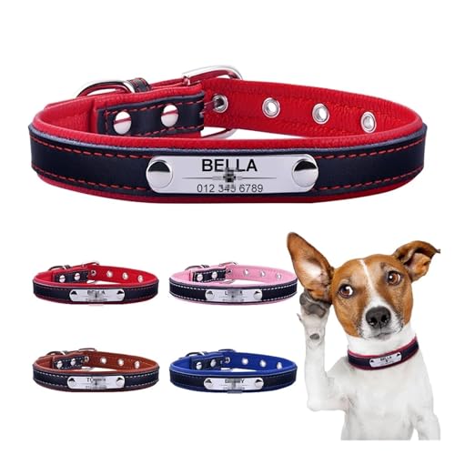 Personalisiertes Hundehalsband PU-Leder Hundehalsband Gepolsterte Haustier Halskette Gravur(Red 2,XS 22-28cm) von HBJzxlOK