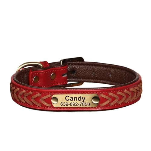 Personalisiertes graviertes Hundehalsband PU-Leder Hunde-ID-Halsband Graviertes Haustierhalsband Einstellbar(Red 2,S) von HBJzxlOK