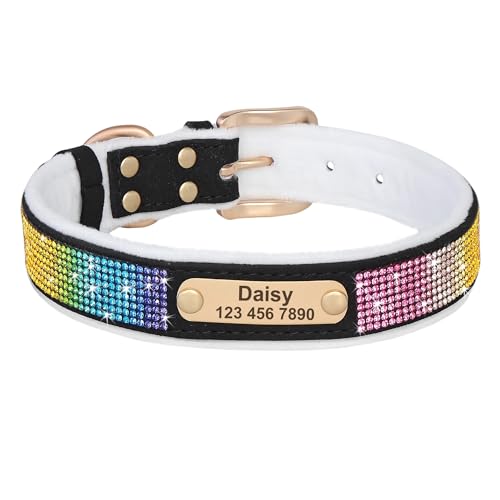 Personalisiertes Hundehalsband mit Kristalldiamanten, Anti-Verlust-Hundehalsband, gepolstert, ID-Halsband, Gravur(Noir,XXL) von HBJzxlOK
