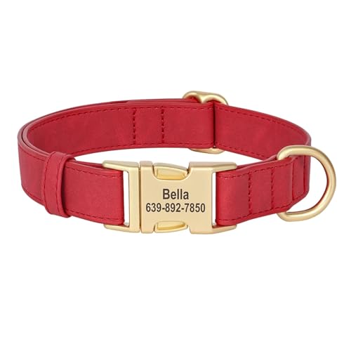 Personalisiertes Hundehalsband mit Schnalle, weiches PU-Leder-Hundehalsband mit eingraviertem Kosenamen, Anti-Verlust-Halskette(Red 2,L) von HBJzxlOK