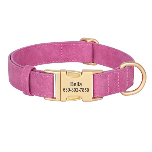 Personalisiertes Hundehalsband mit Schnalle, weiches PU-Leder-Hundehalsband mit eingraviertem Kosenamen, Anti-Verlust-Halskette(Rose,M) von HBJzxlOK