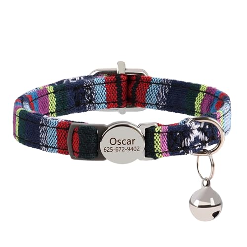 Personalisiertes Katzenhalsband, verstellbares Halsband mit Sicherheitsschnalle, graviertes ID-Schild, Glocke, Anti-Verlust(Noir) von HBJzxlOK