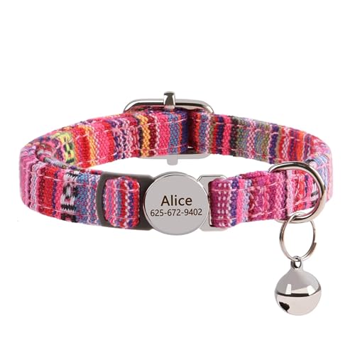 Personalisiertes Katzenhalsband, verstellbares Halsband mit Sicherheitsschnalle, graviertes ID-Schild, Glocke, Anti-Verlust(Red 5) von HBJzxlOK