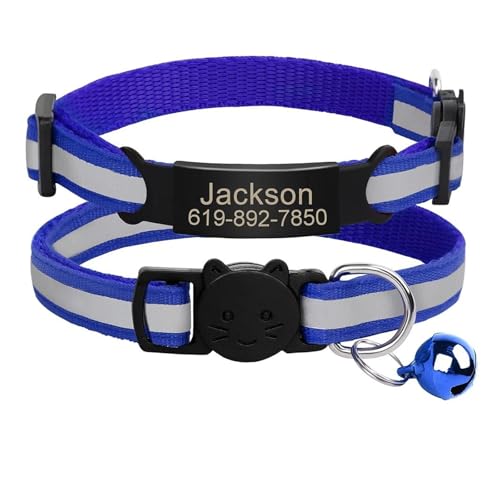 Personalisiertes Katzenhalsband mit ID-Gravur, reflektierendes Sicherheitshalsband mit Schnalle, verstellbar, benutzerdefiniertes Nylon(C-Blue-Black) Personalisiertes Katzenhalsband mit ID-Gravur, reflektierendes Sicherheitshalsband mit Schnalle, verstellbar, benutzerdefiniertes Nylon(C-Blue-Black) von HBJzxlOK